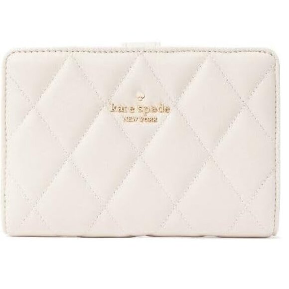 NEW Kate Spade Carey Quilted Medium Compact Bifold Wallet Parchment White - Picture 1 of 5